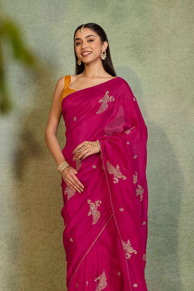 Pink   Pure Viscose Embroidered Saree image number