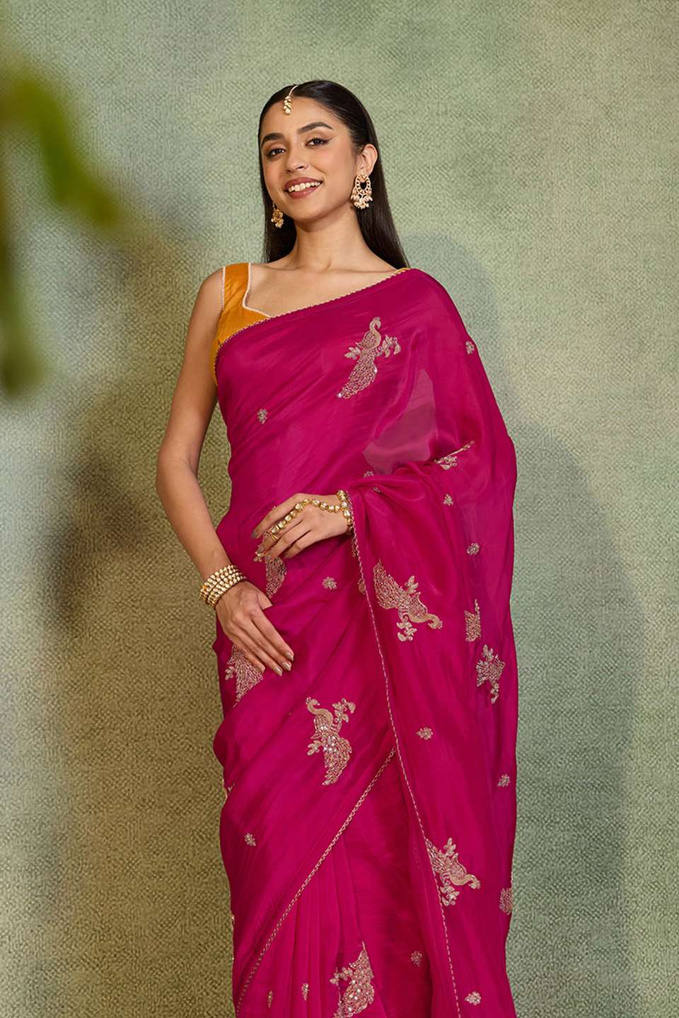 Pink   Pure Viscose Embroidered Saree