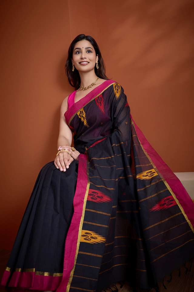 Black Woven South Pure Cotton Saree image number