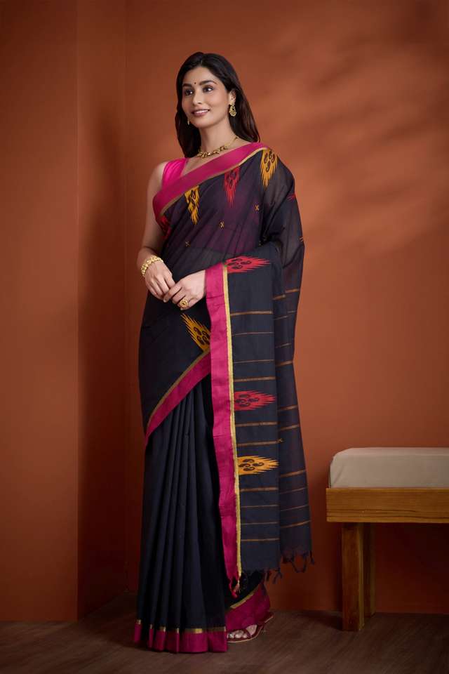 Black Woven South Pure Cotton Saree thumbnail image number null
