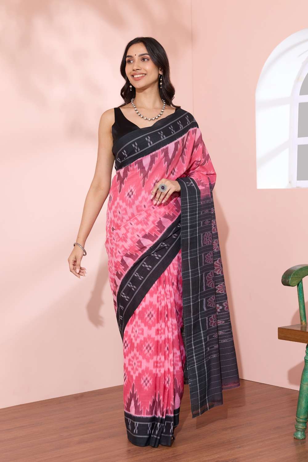 Pink Odissa Pure Cotton Ikat Saree image number null