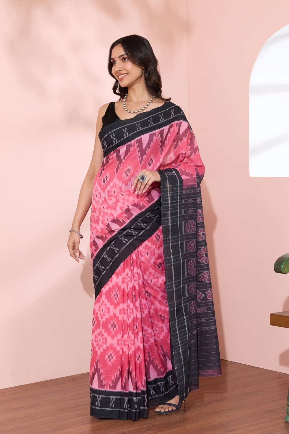 Pink Odissa Pure Cotton Ikat Saree image number null
