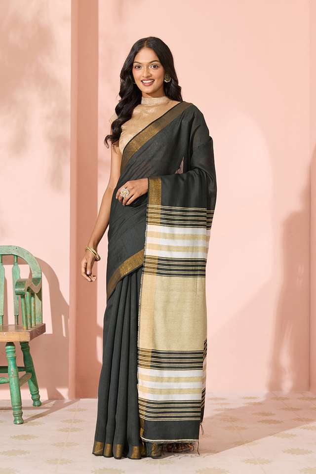 Black Woven Silk Viscose Bhagalpur Saree thumbnail image number null