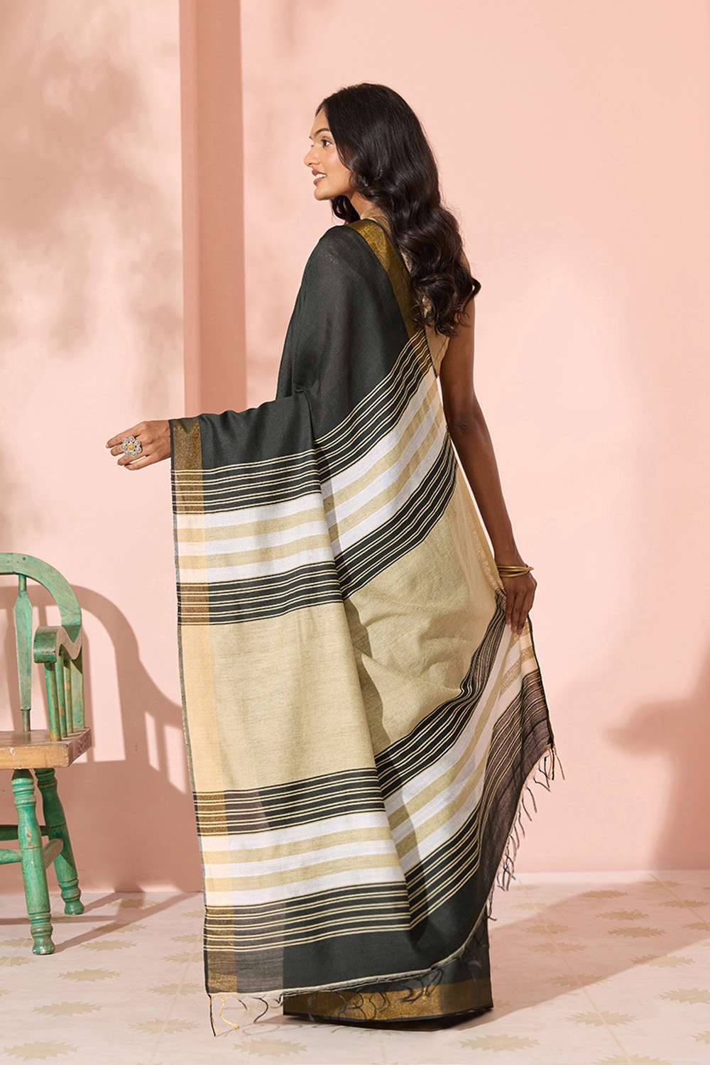 Black Woven Silk Viscose Bhagalpur Saree image number null