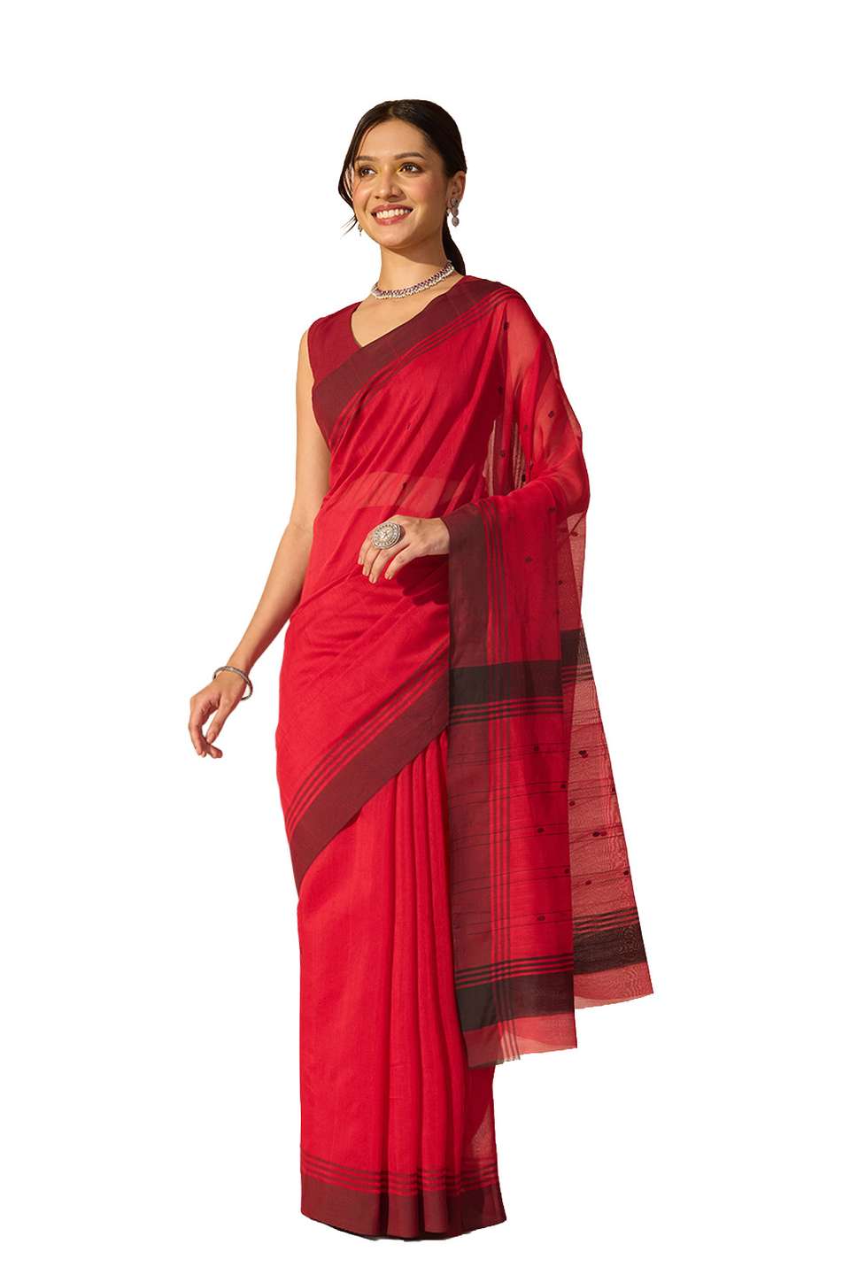 Red Woven Pure Silk Cotton Chanderi Saree