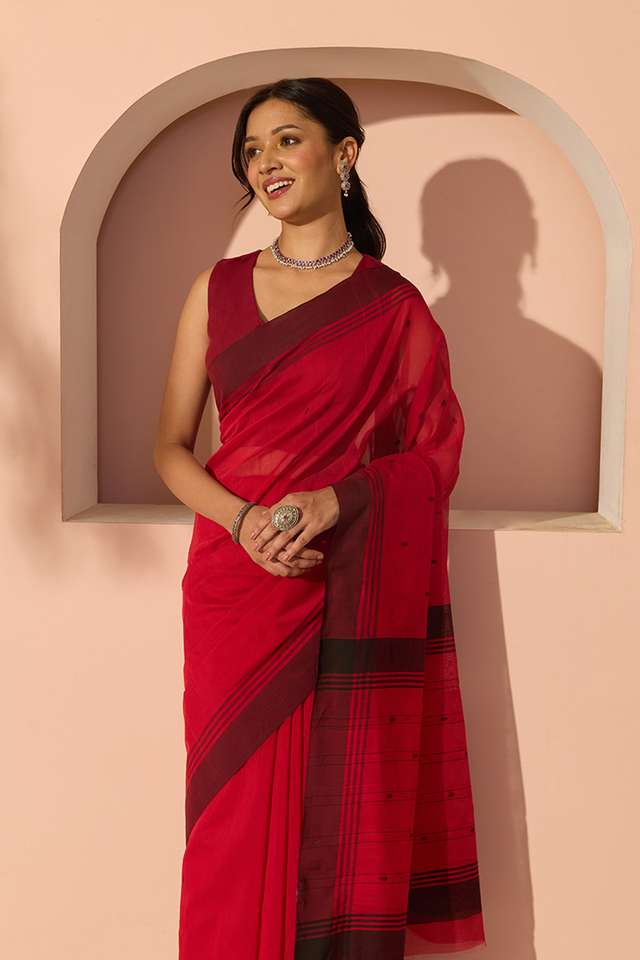 Red Woven Pure Silk Cotton Chanderi Saree thumbnail image number null