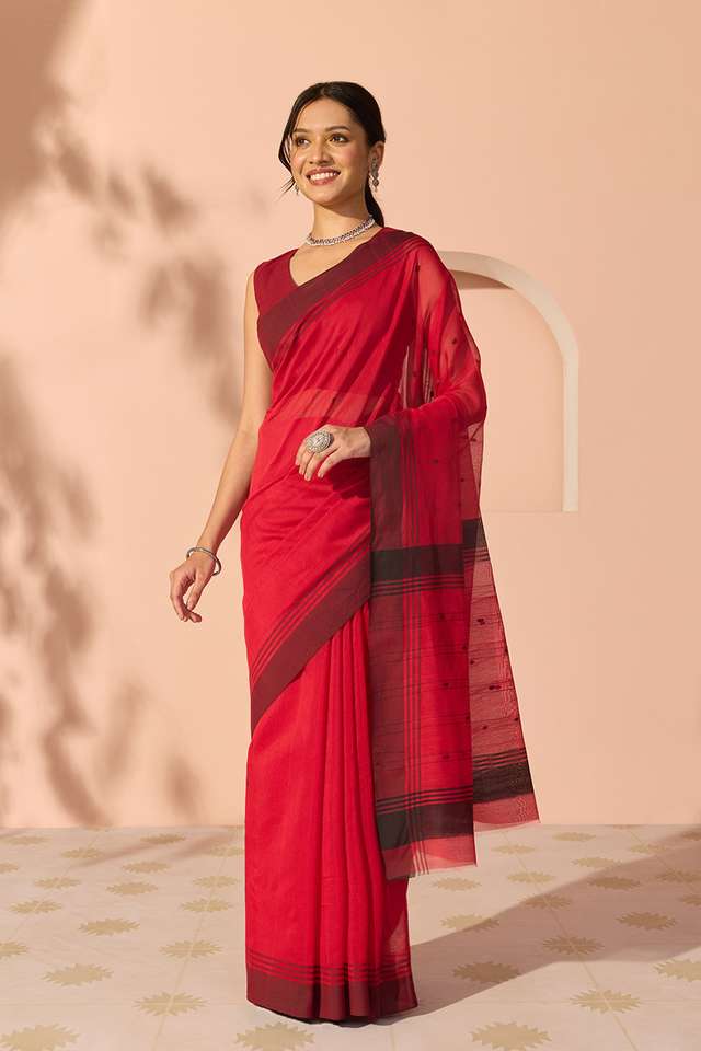 Red Woven Pure Silk Cotton Chanderi Saree thumbnail image number null