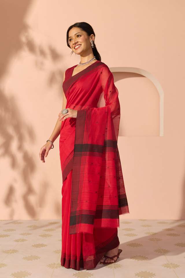 Red Woven Pure Silk Cotton Chanderi Saree thumbnail image number null