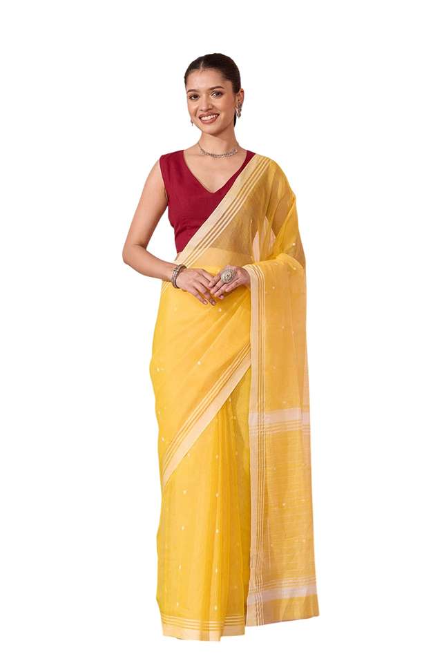 Yellow Woven Pure Silk Cotton Chanderi Saree image number