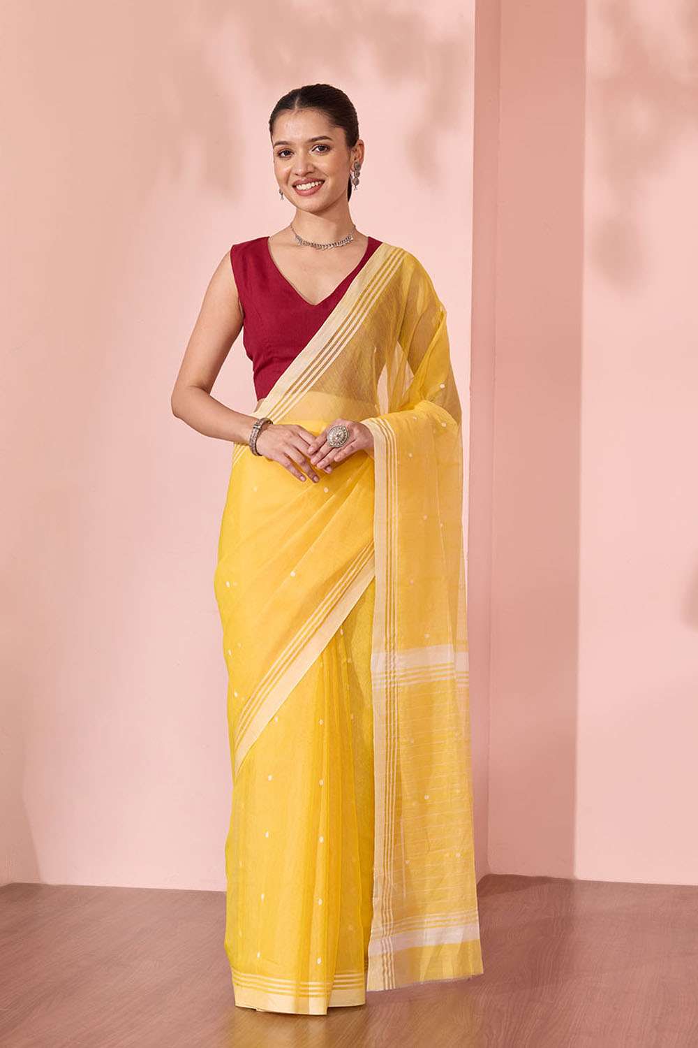 Yellow Woven Pure Silk Cotton Chanderi Saree image number null