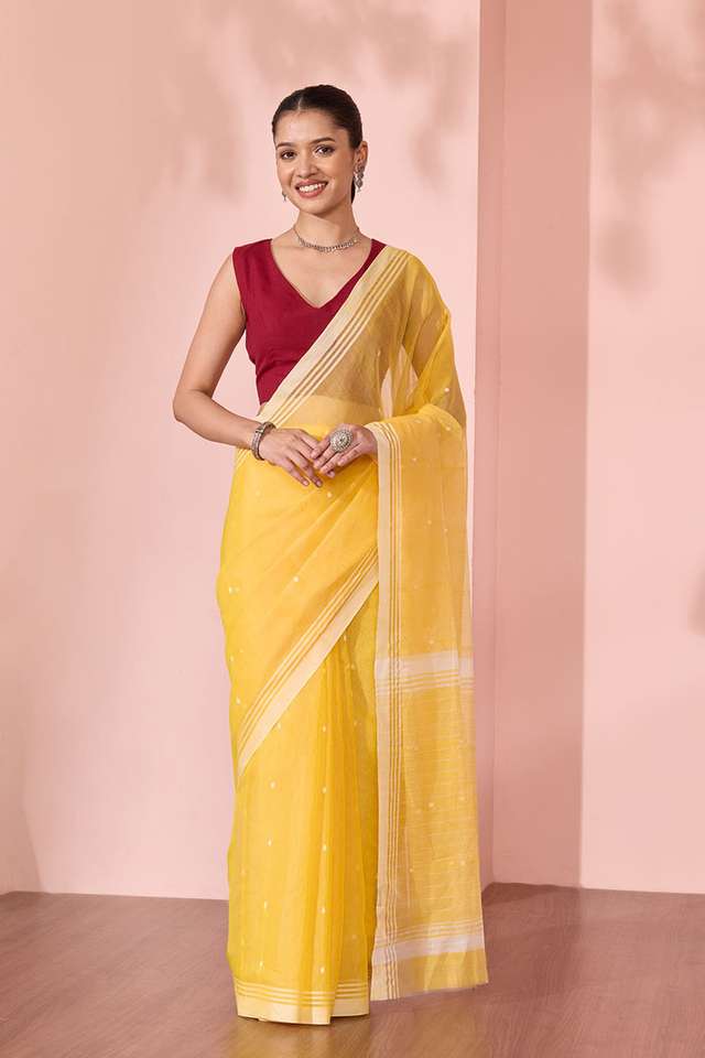 Yellow Woven Pure Silk Cotton Chanderi Saree thumbnail image number null