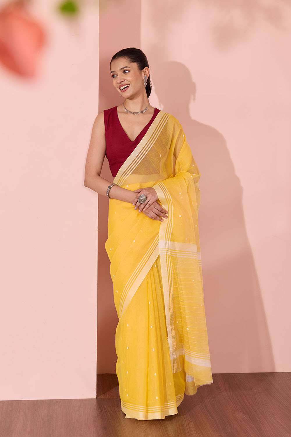 Yellow Woven Pure Silk Cotton Chanderi Saree image number null