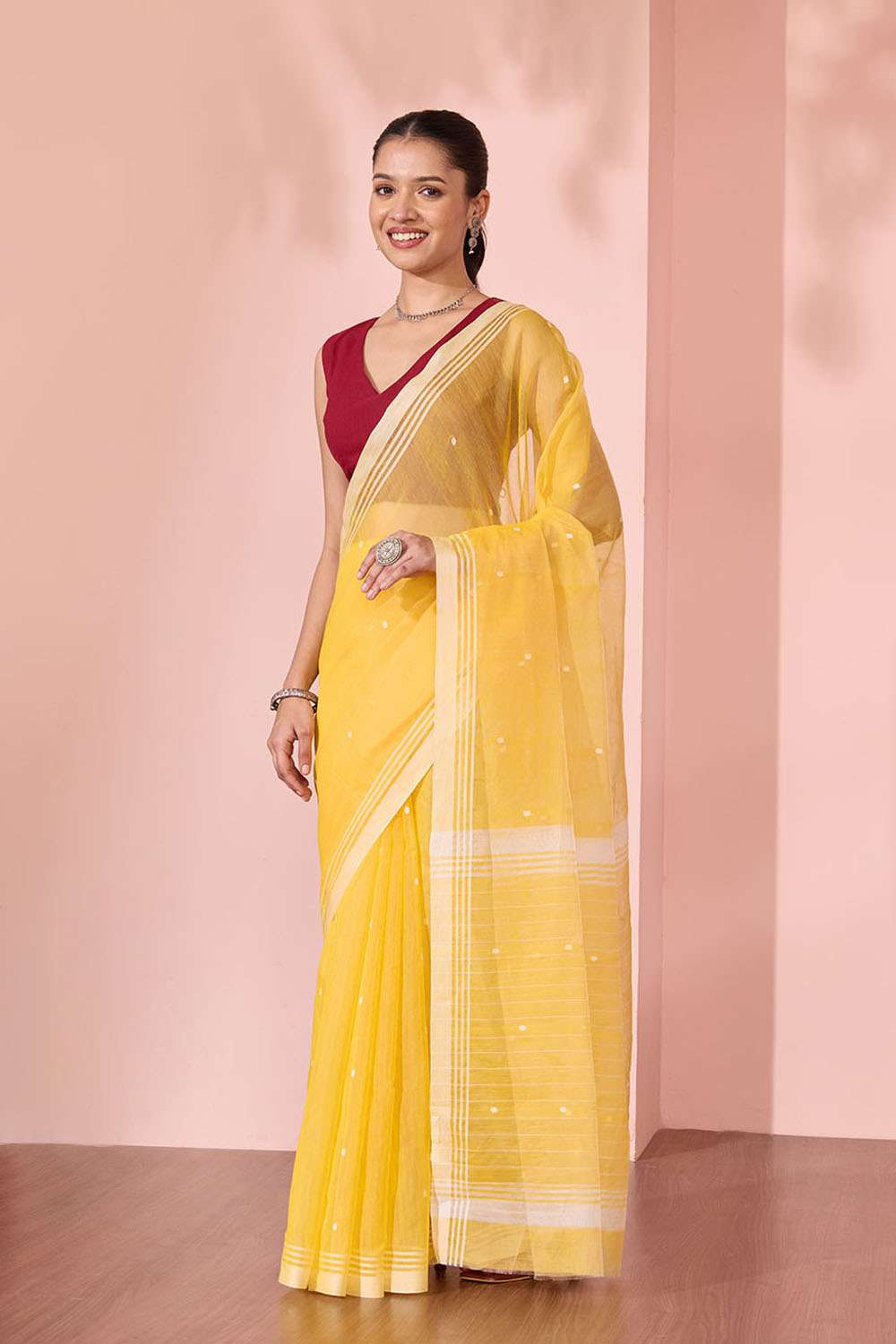 Yellow Woven Pure Silk Cotton Chanderi Saree image number null