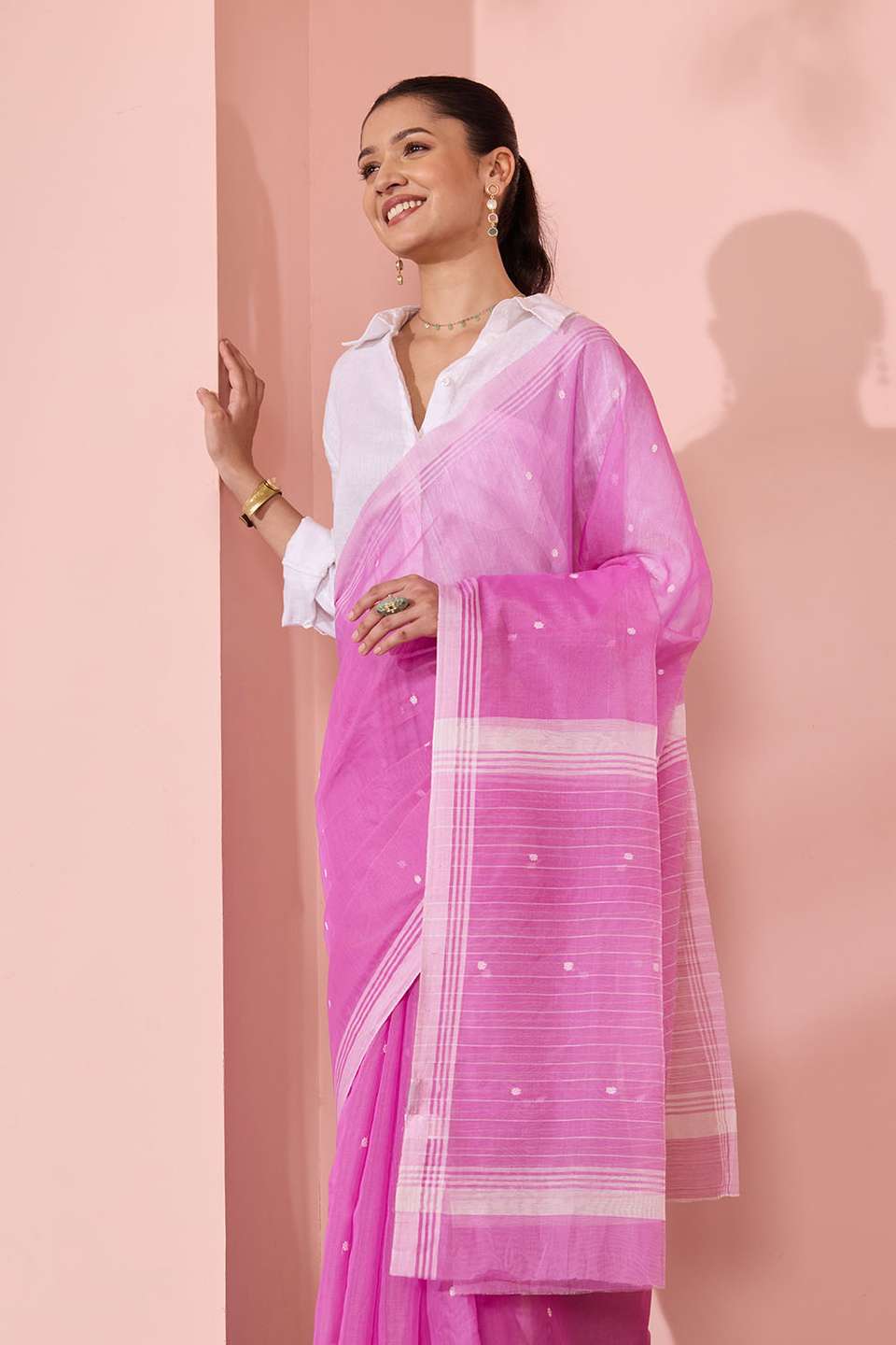 Pink Woven Pure Silk Cotton Chanderi Saree