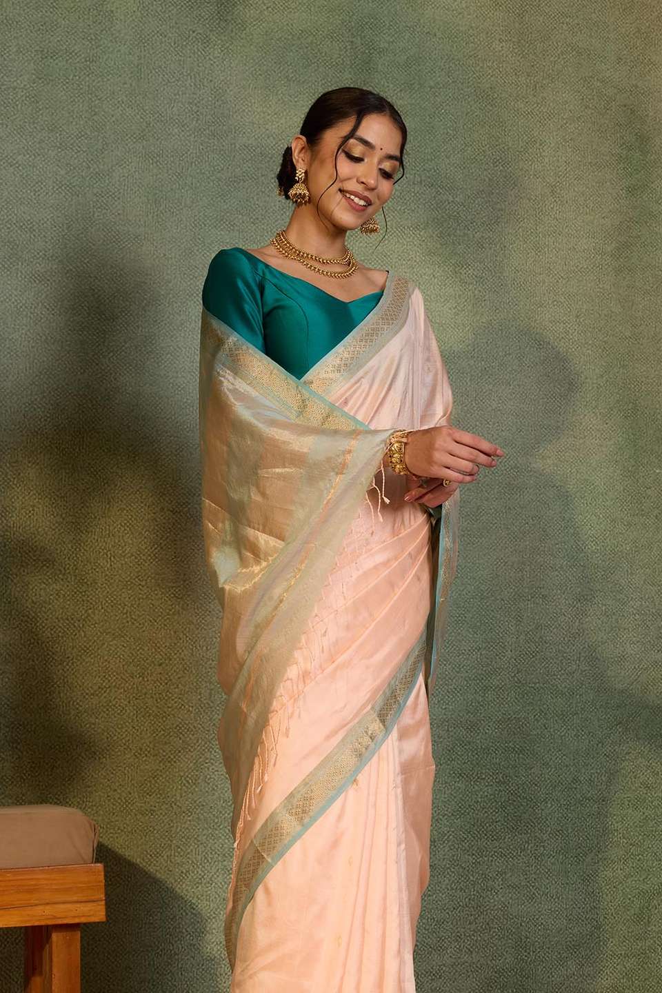 Light Orange Woven Pure Silk Maheshwari Saree