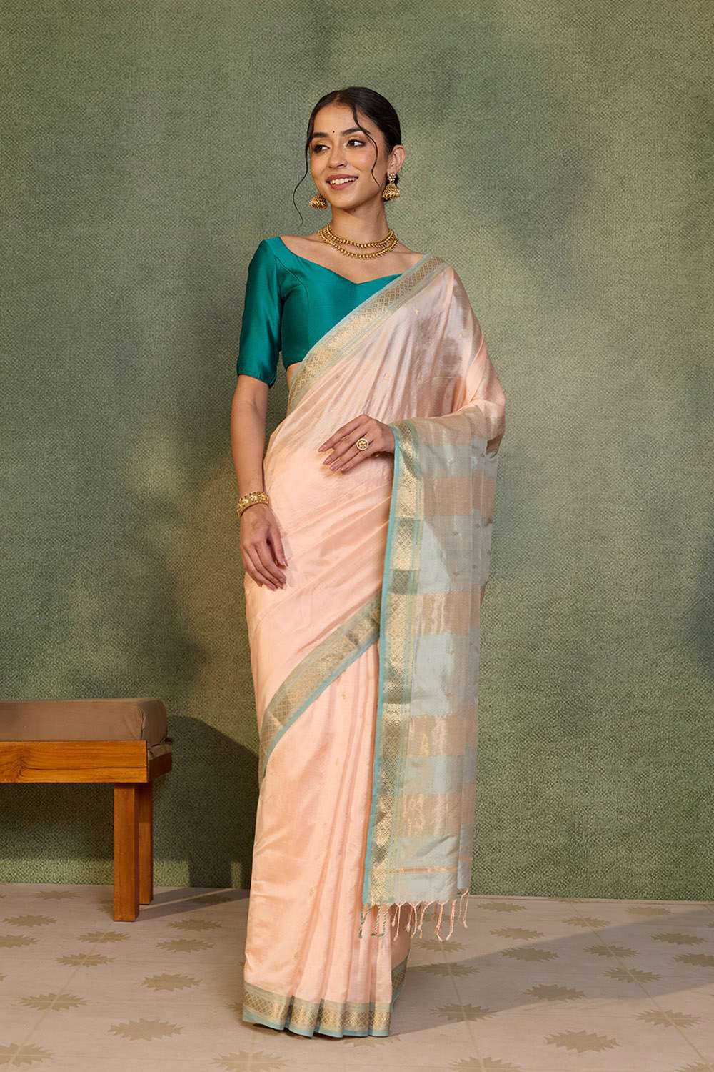 Light Orange Woven Pure Silk Maheshwari Saree image number null