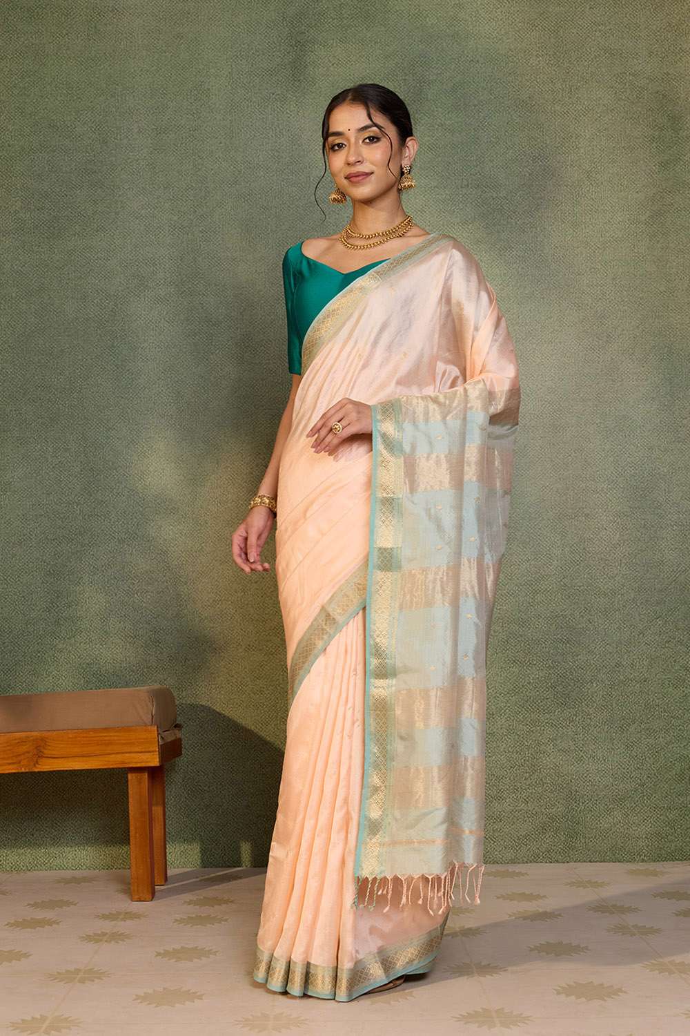 Light Orange Woven Pure Silk Maheshwari Saree image number null