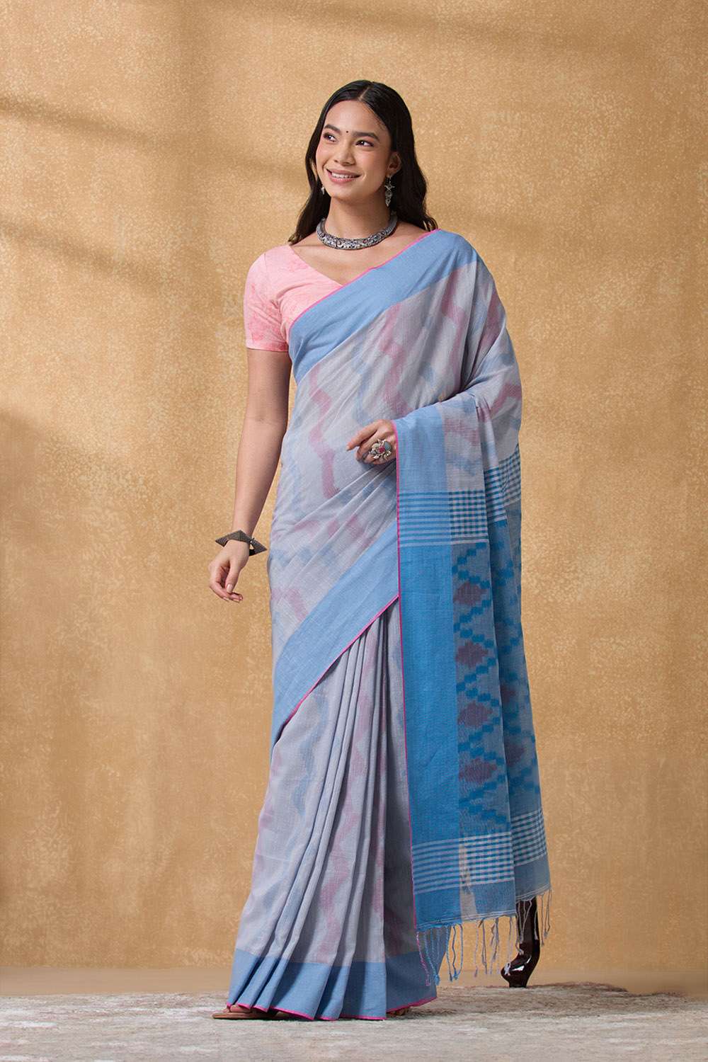 Grey Bengal Pure Cotton Ikat Saree image number null
