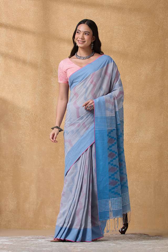 Grey Bengal Pure Cotton Ikat Saree thumbnail image number null