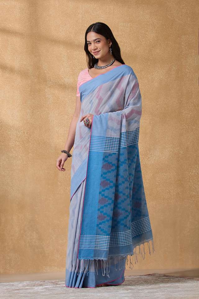 Grey Bengal Pure Cotton Ikat Saree thumbnail image number null