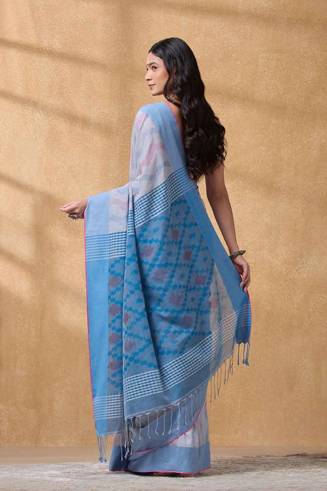 Grey Bengal Pure Cotton Ikat Saree thumbnail image number null
