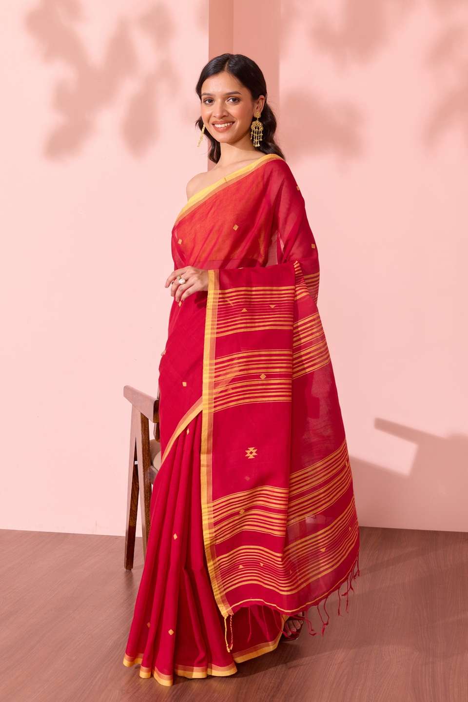 Red Bengal Pure Cotton Jamdani Saree