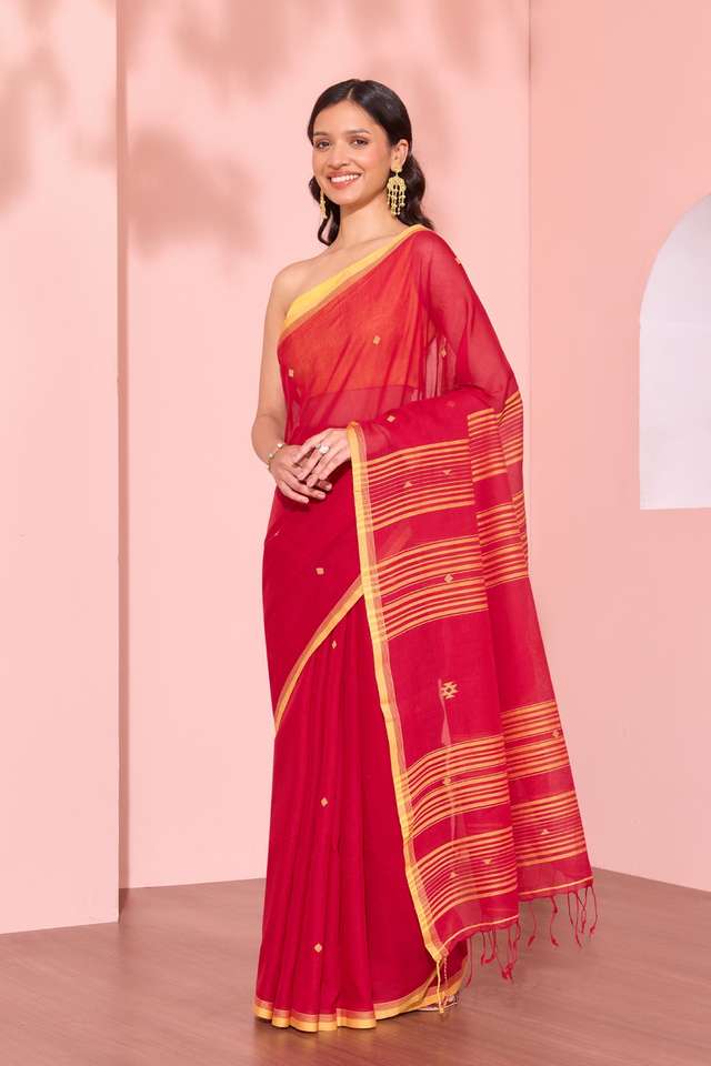 Red Bengal Pure Cotton Jamdani Saree thumbnail image number null