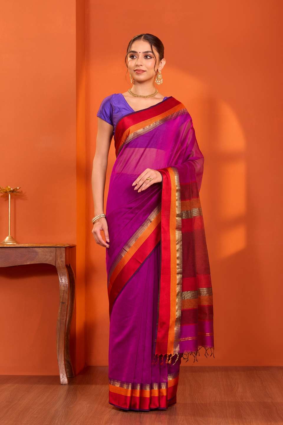 Violet Woven Pure Silk Cotton Maheshwari Saree