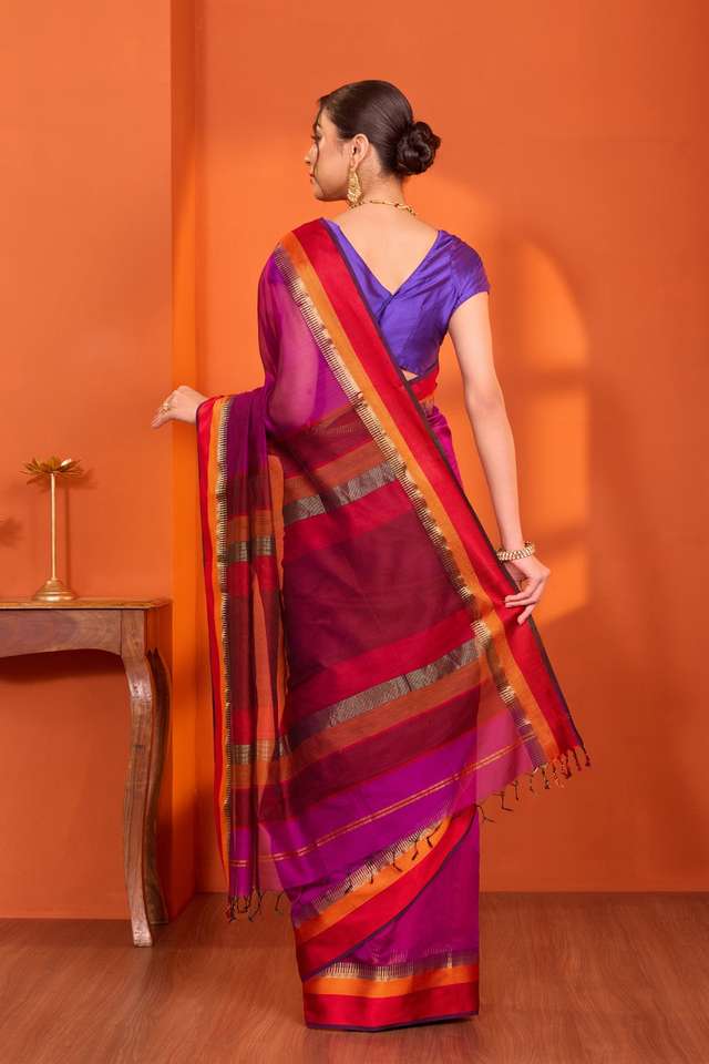 Violet Woven Pure Silk Cotton Maheshwari Saree thumbnail image number null