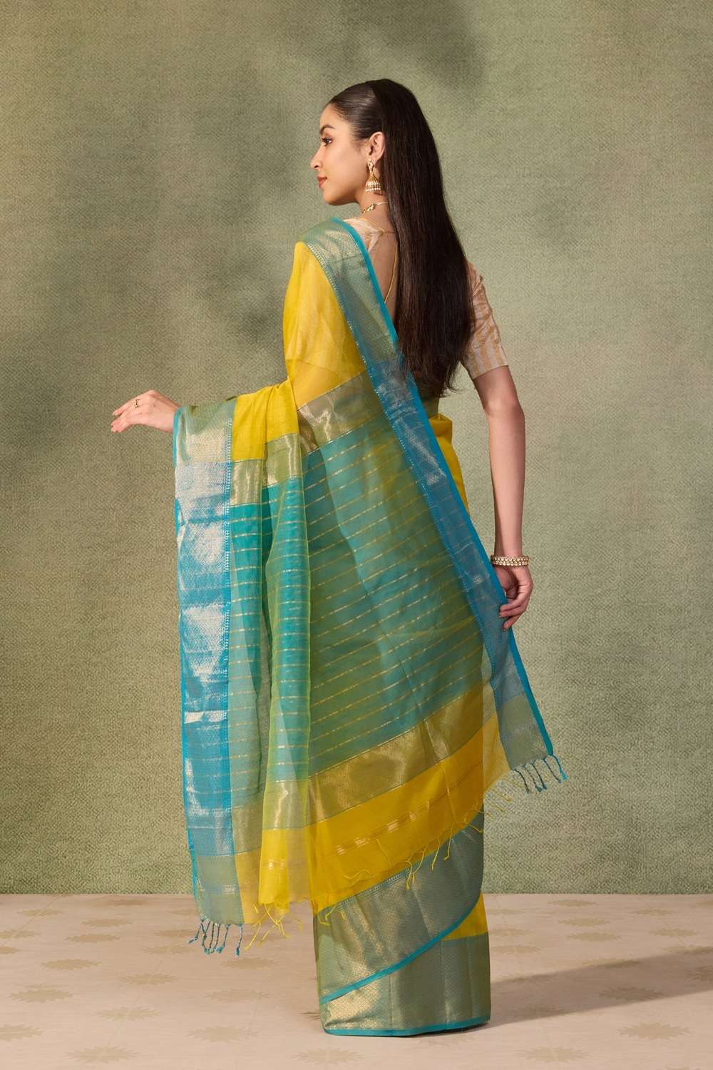 Yellow Woven Pure Silk Cotton Maheshwari Saree image number null