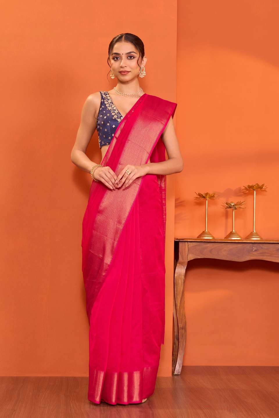 Pink Woven Pure Silk Cotton Maheshwari Saree