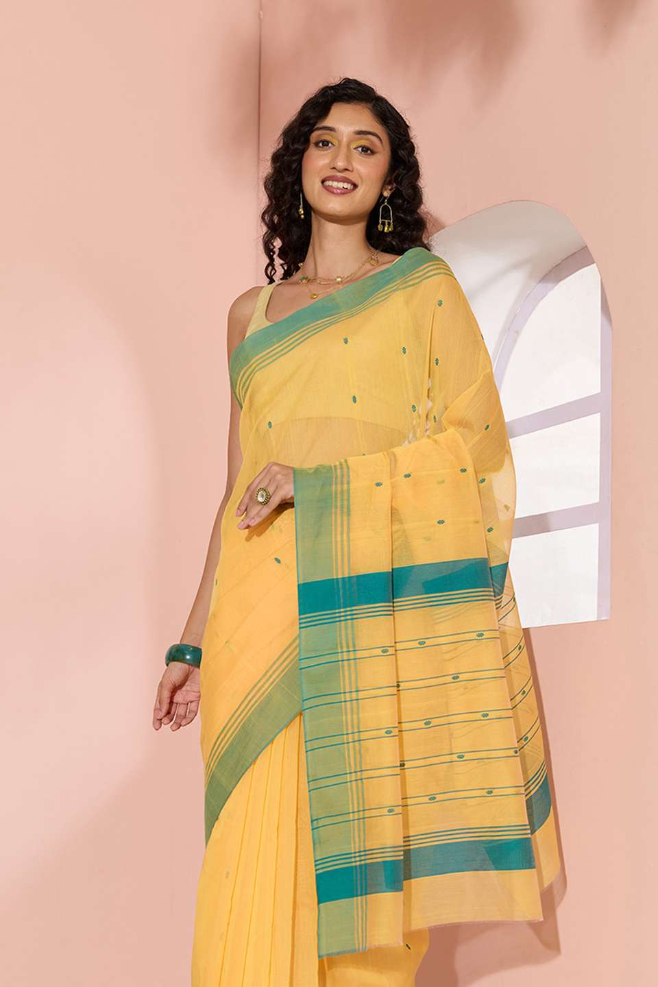 Dark Yellow Woven Pure Silk Cotton Chanderi Saree