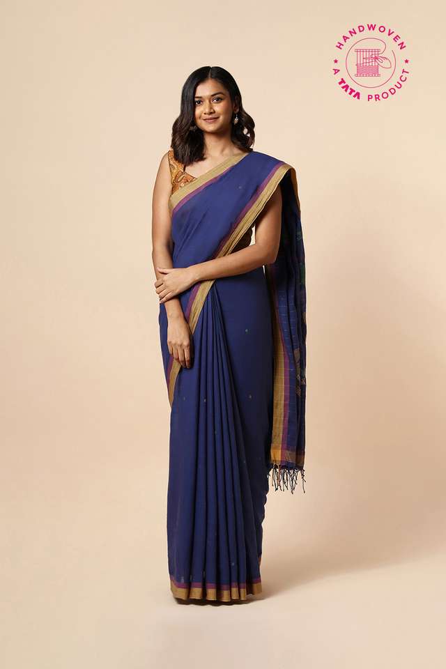 Blue Cotton Pure Khadi Jamdani Saree image number