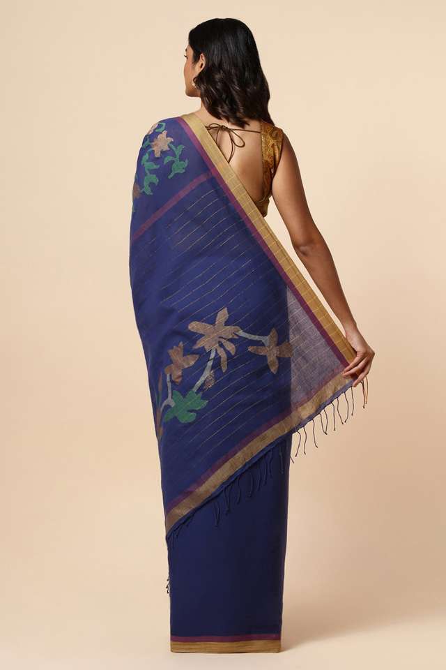 Blue Cotton Pure Khadi Jamdani Saree thumbnail image number null