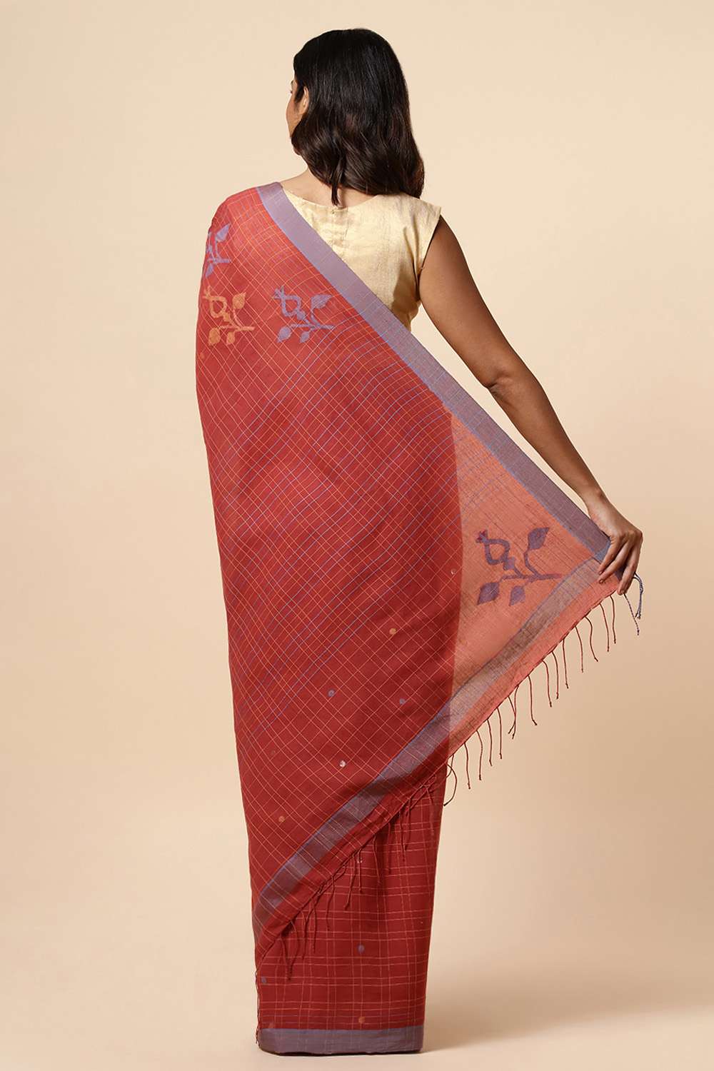 Red Cotton Pure Khadi Jamdani Saree image number null