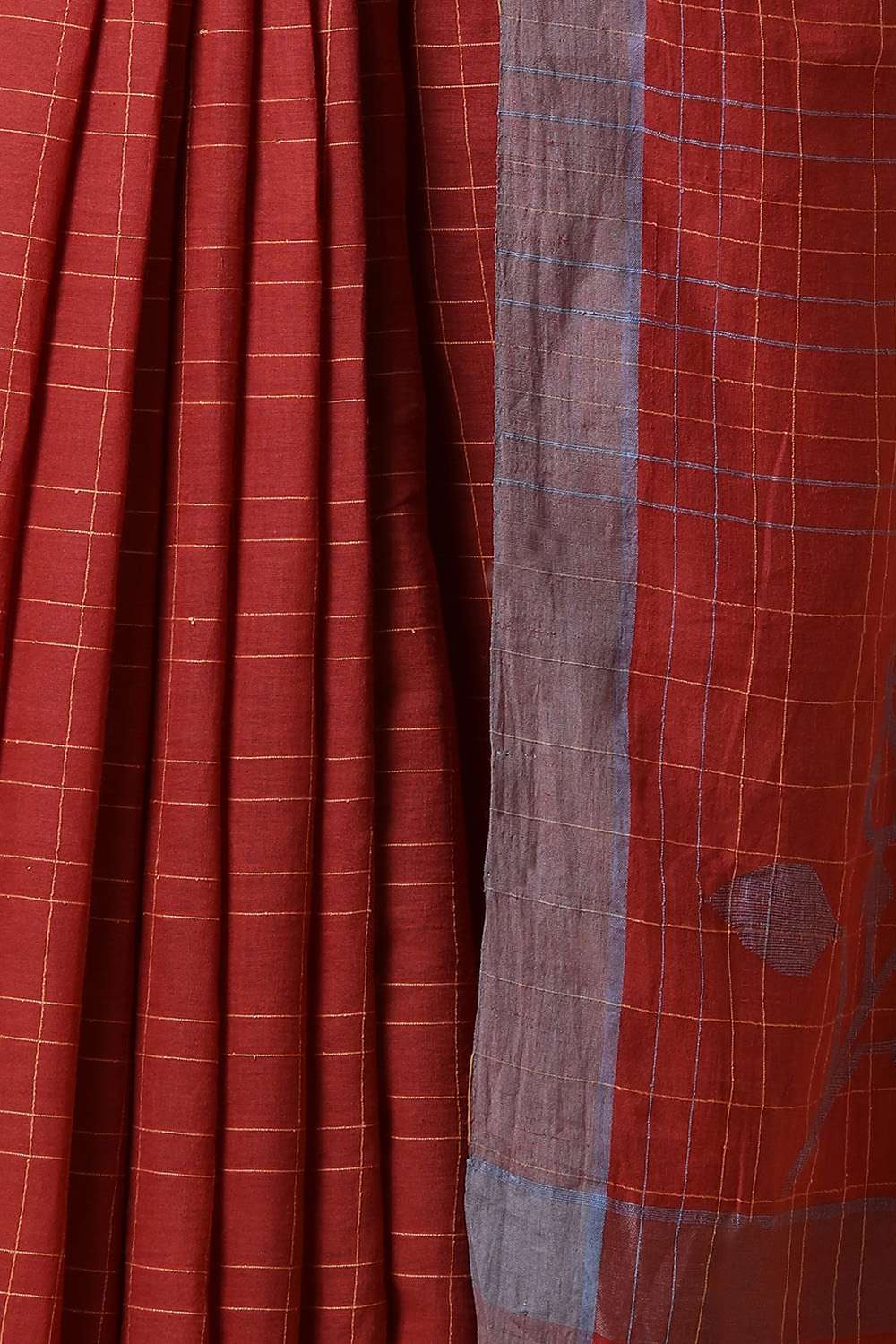 Red Cotton Pure Khadi Jamdani Saree image number null
