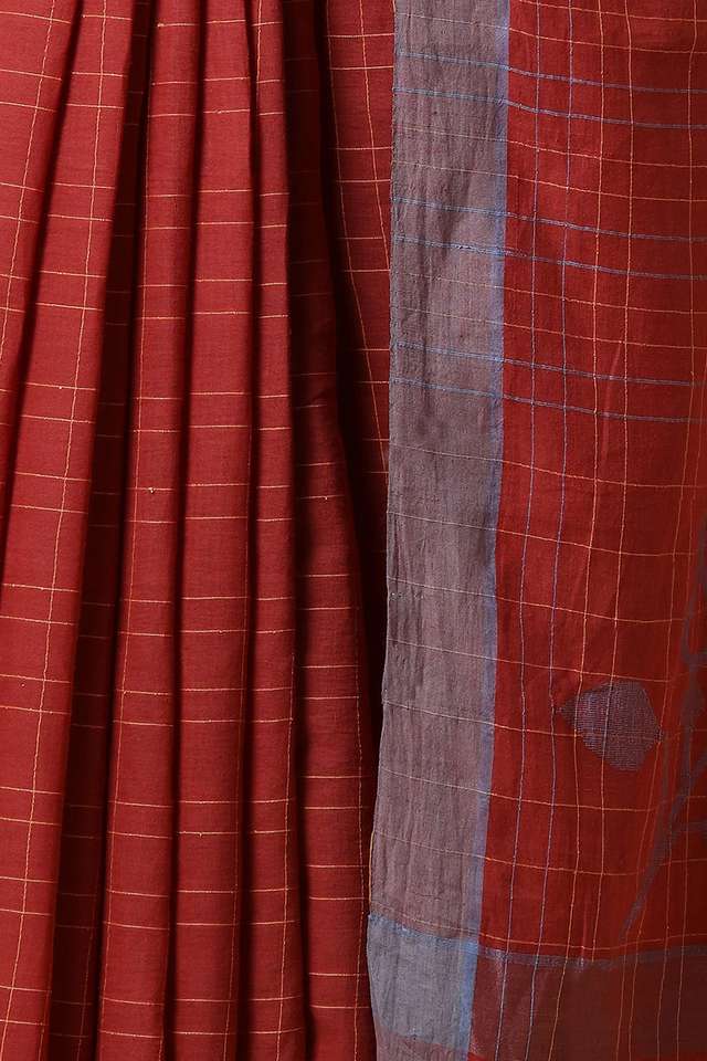Red Cotton Pure Khadi Jamdani Saree thumbnail image number null