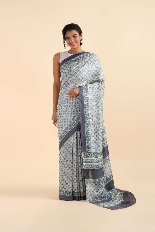 Grey Pure Silk Printed Saree image number