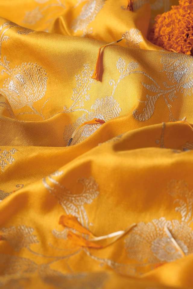 Yellow Pure Silk Banarasi Saree thumbnail image number null