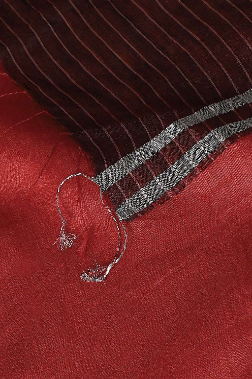 Red Pure Silk Linen Bengal Saree image number null