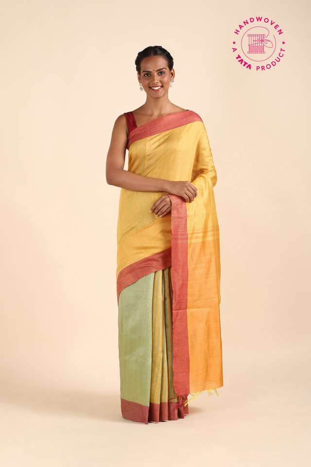 Multicolored Pure Tussar Silk Bhagalpuri Saree image number