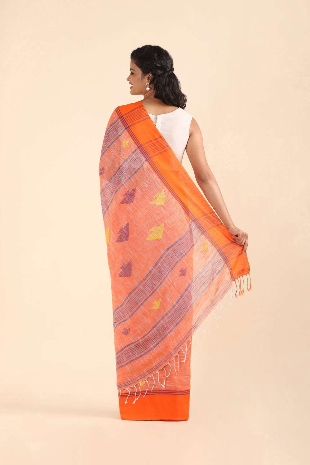 Light Orange Pure Cotton Bengal Saree image number null