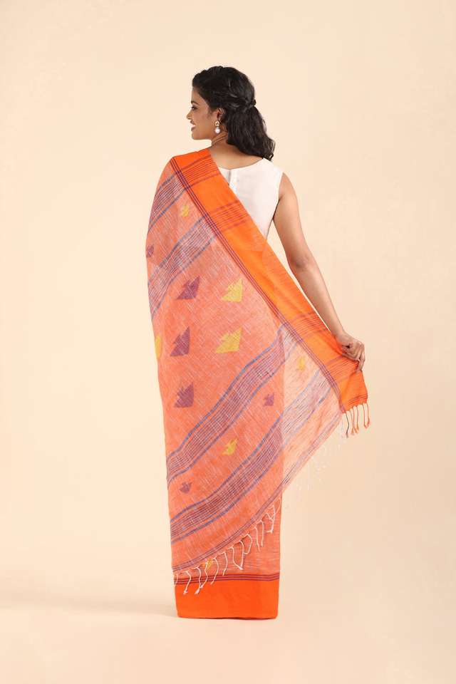 Light Orange Pure Cotton Bengal Saree thumbnail image number null