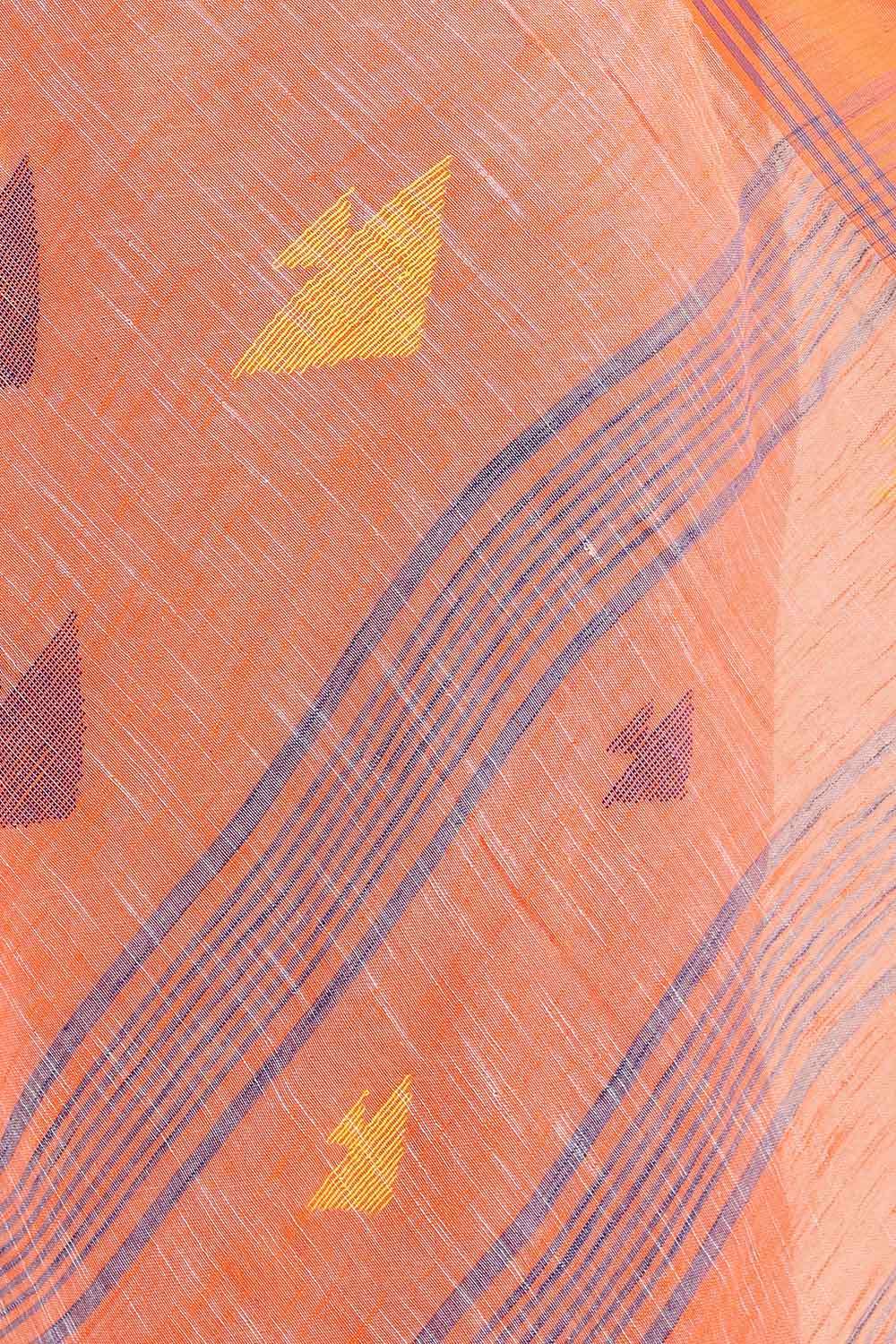 Light Orange Pure Cotton Bengal Saree image number null