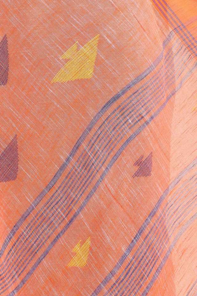 Light Orange Pure Cotton Bengal Saree thumbnail image number null