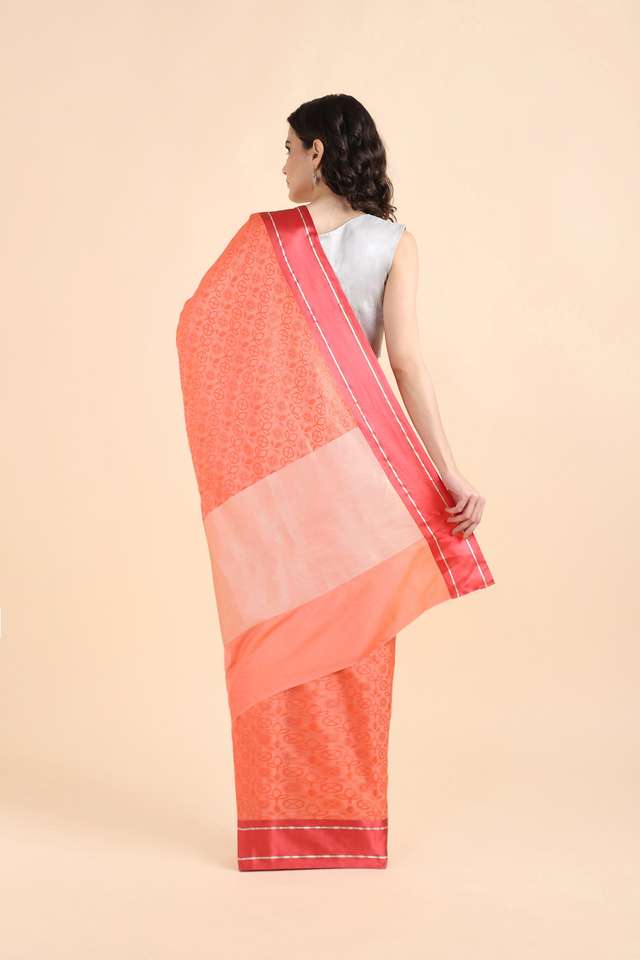Light Orange Pure Silk Banarasi Tanchoi Saree thumbnail image number null