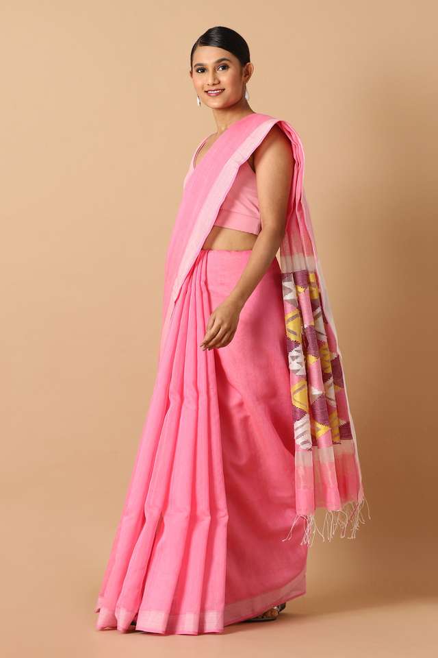 Light Pink Pure Silk Cotton Jamdani Saree thumbnail image number null