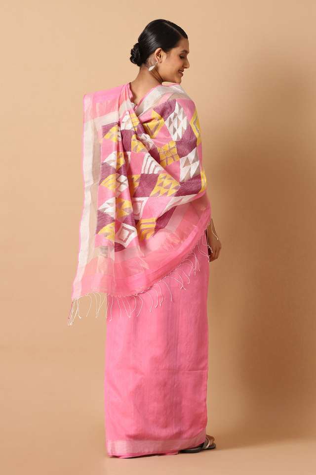 Light Pink Pure Silk Cotton Jamdani Saree thumbnail image number null