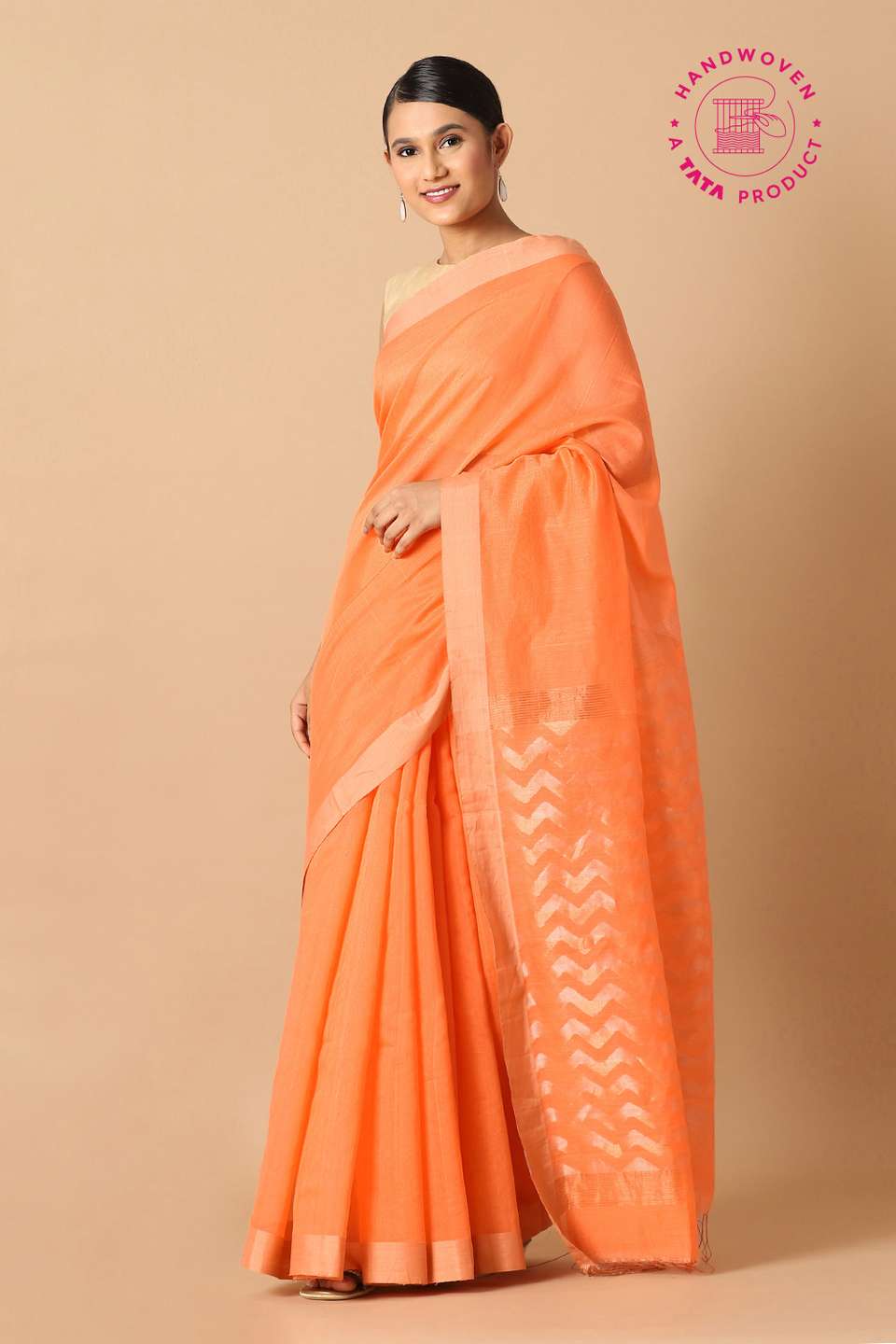 Light Orange Pure Silk Cotton Jamdani Saree