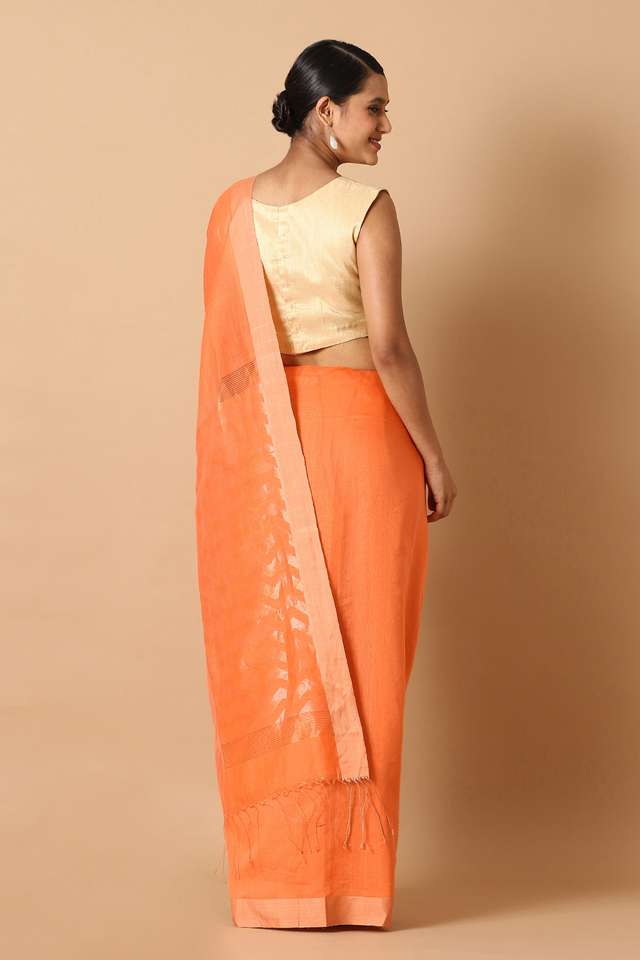 Light Orange Pure Silk Cotton Jamdani Saree thumbnail image number null